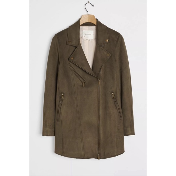 ANTHROPOLOGIE Ripley Sueded Longline Asymmetrical Moto Jacket Coat Top L NWT - Picture 2 of 6